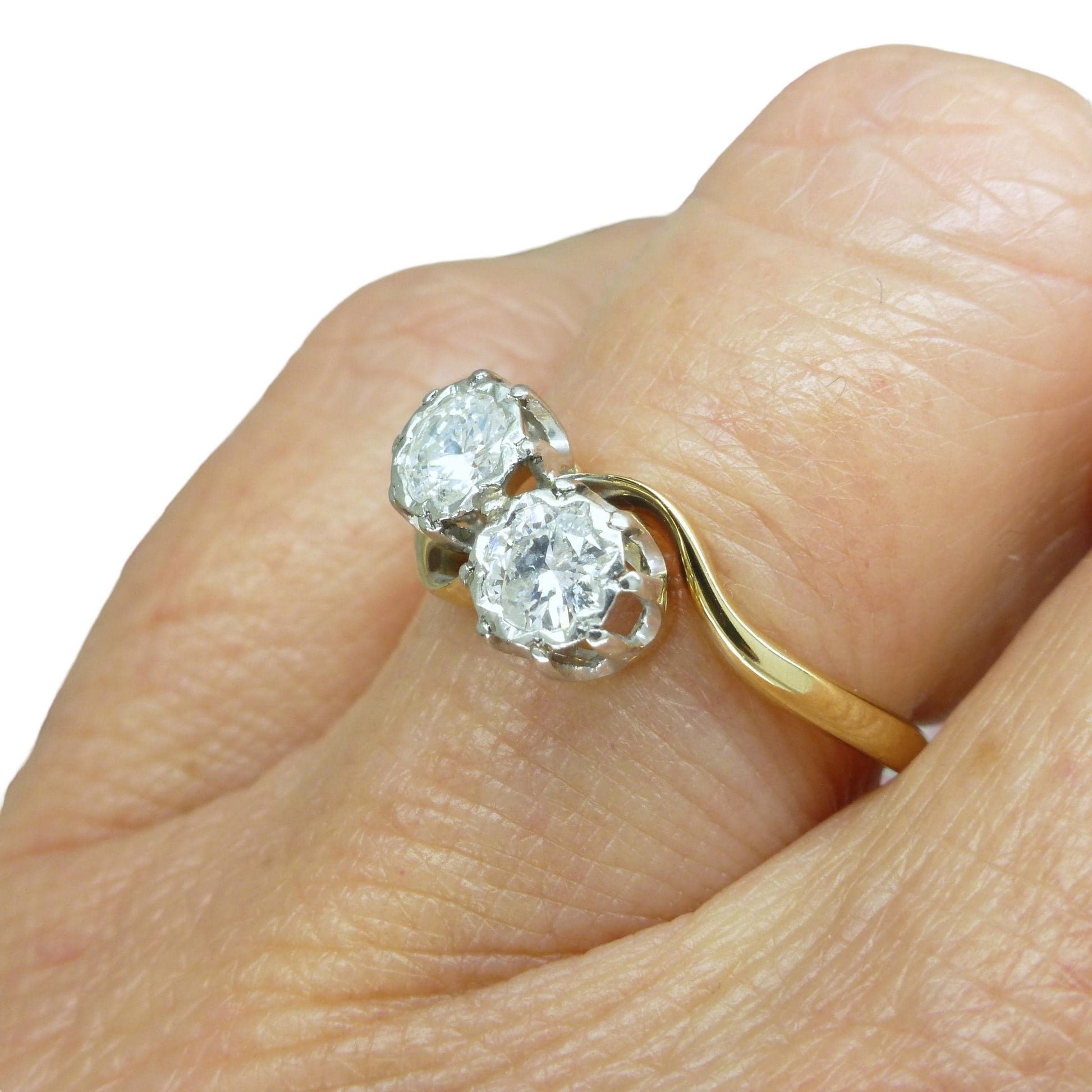 Vintage 18ct Moi et Toi two stone natural diamond ring c1950's