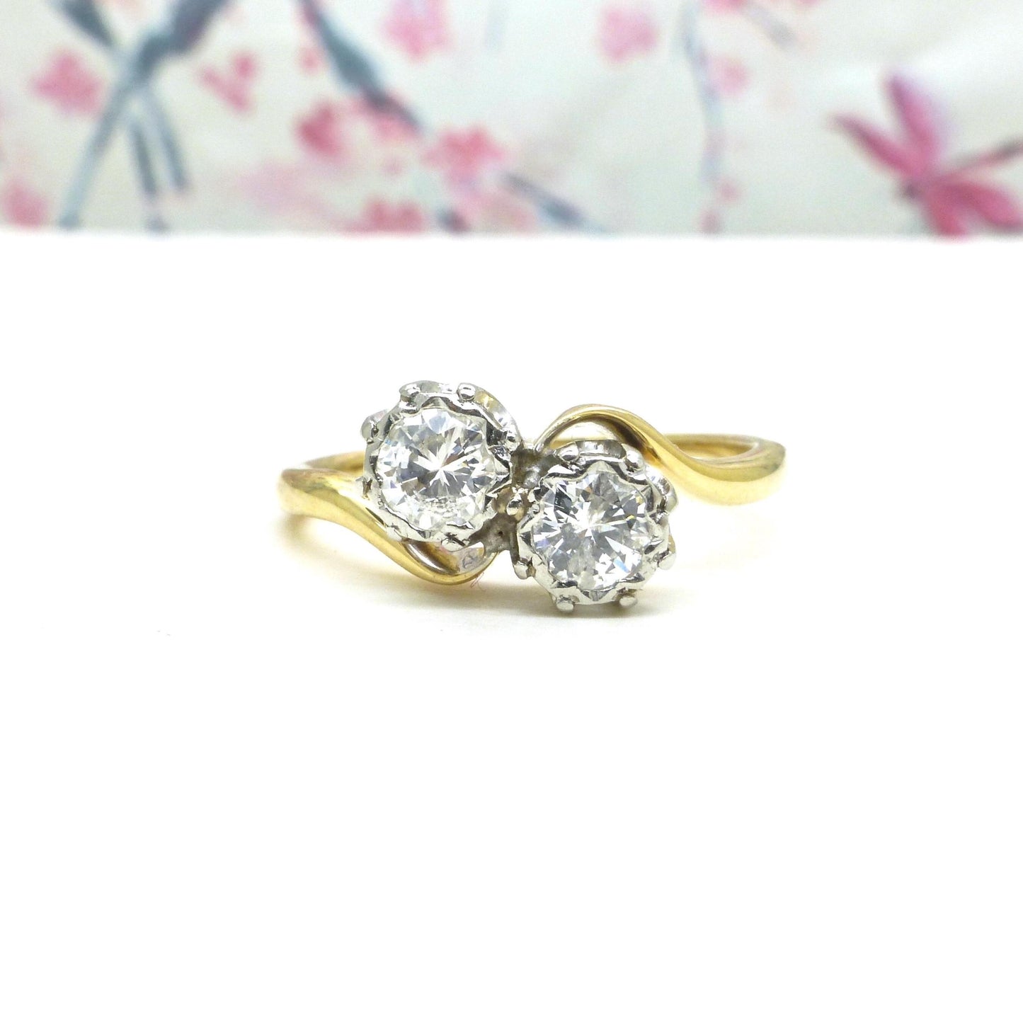 Vintage 18ct Moi et Toi two stone natural diamond ring c1950's