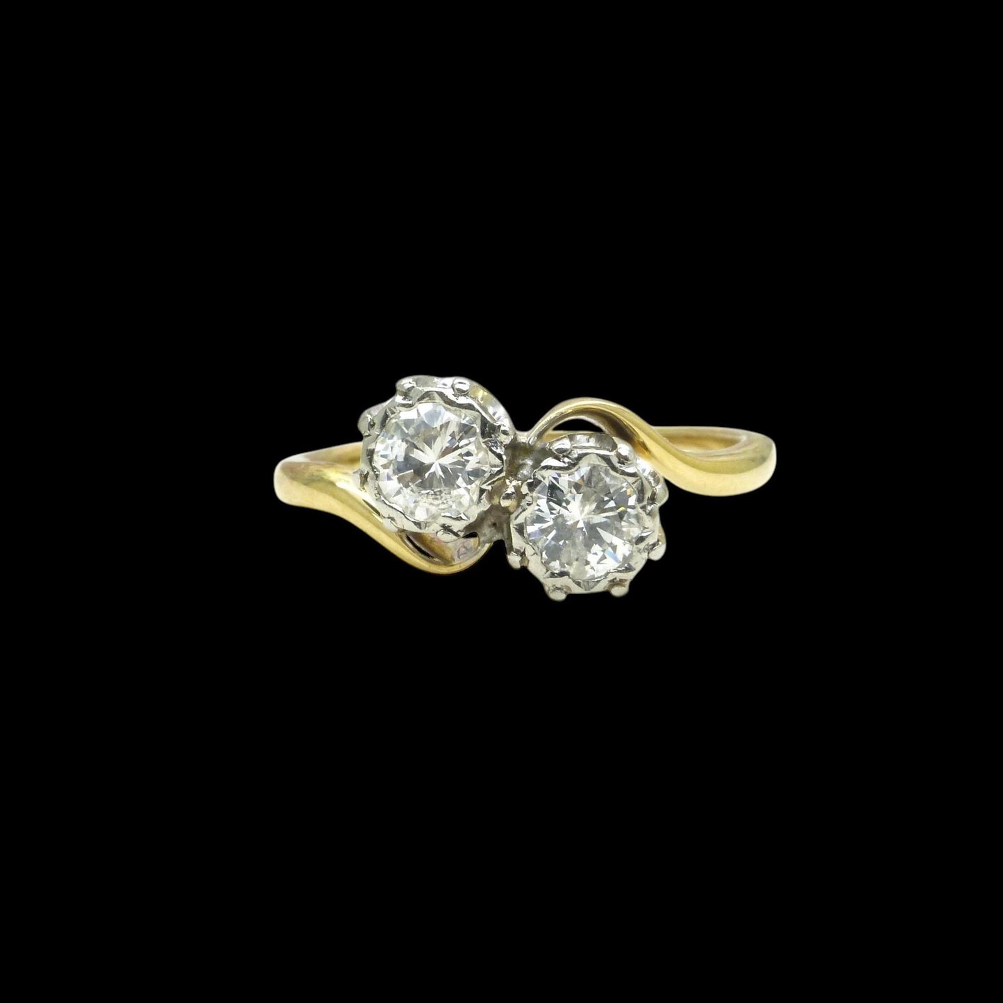 Vintage 18ct Moi et Toi two stone natural diamond ring c1950's