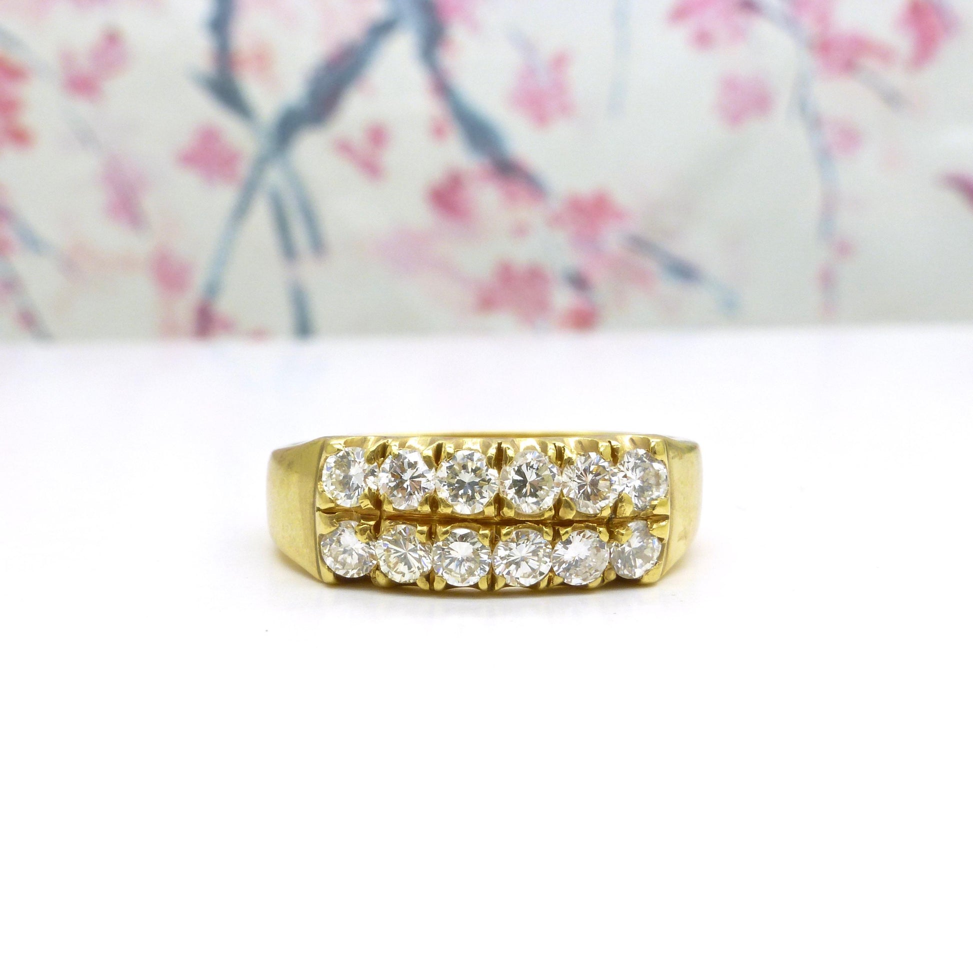 Vintage 14K gold two row natural Diamond half eternity wedding ring 0.60ct ~ 1970's Finnish/Finland