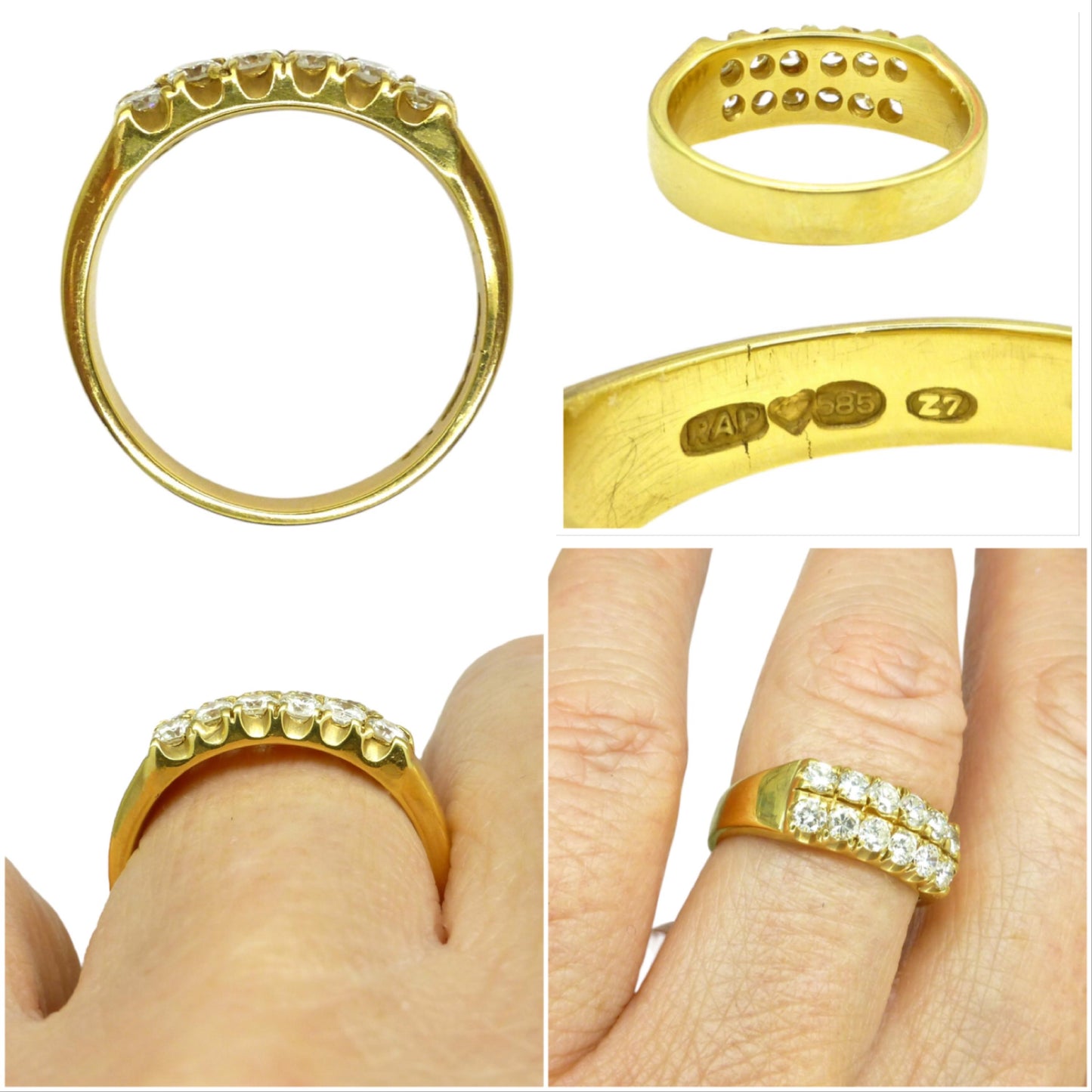 Vintage 14K gold two row natural Diamond half eternity wedding ring 0.60ct ~ 1970's Finnish/Finland