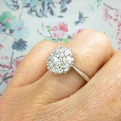 Antique Edwardian Platinum set old cut diamond cluster ring c1910's