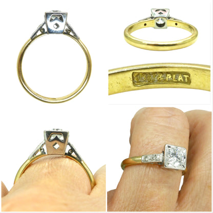 Vintage Art Deco natural diamond solitaire ring 18ct & Platinum 0.45ct c1930's