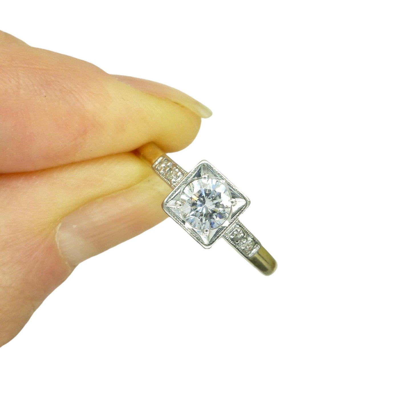 Vintage Art Deco natural diamond solitaire ring 18ct & Platinum 0.45ct c1930's