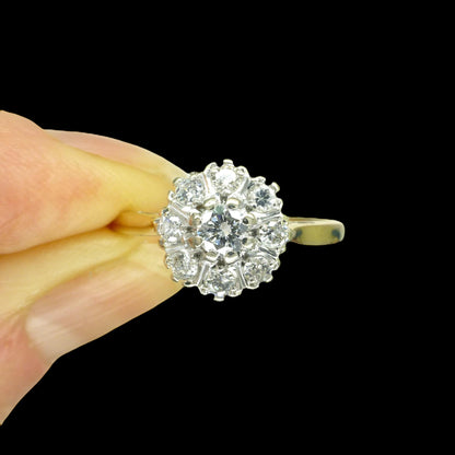 Vintage 9ct natural diamond halo cluster ring 0.40ct