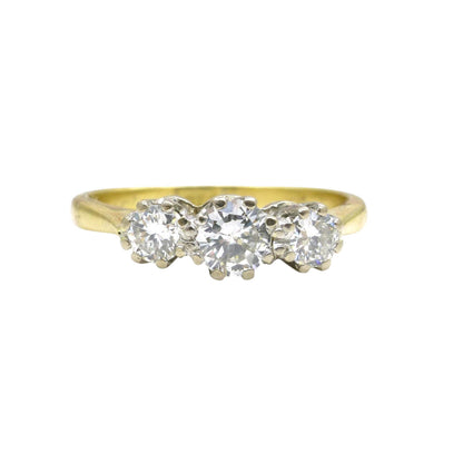 Vintage 18ct natural diamond three stone trilogy ring 0.60ct