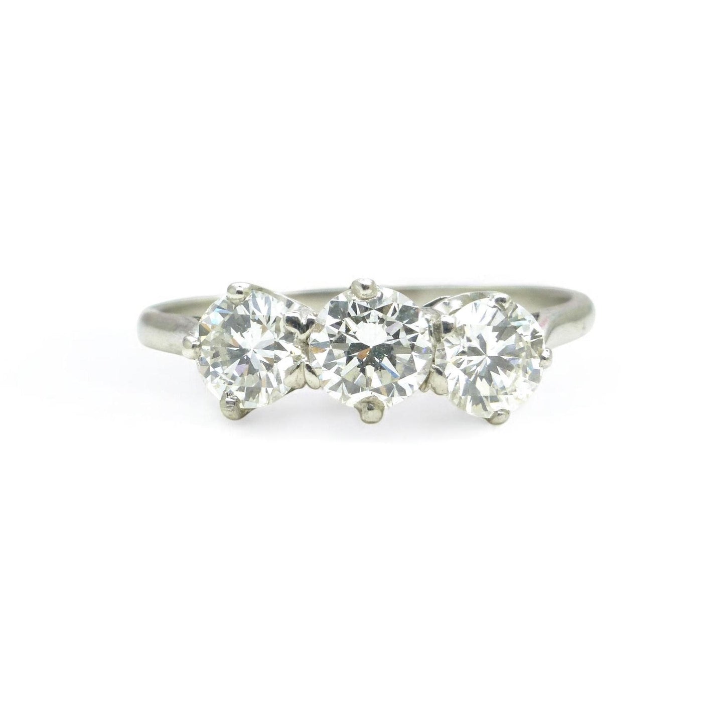 Vintage Platinum diamond three stone trilogy ring 1.09ct ~ c1950's ~ With valuation report