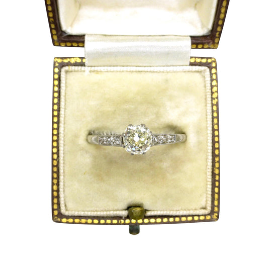 Antique Platinum old mine cut natural diamond solitaire ring 0.80ct + Independant Valuation