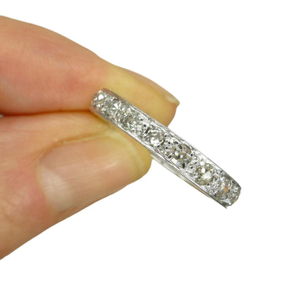 Vintage Art Deco old cut Diamond full hoop eternity wedding band - 18ct white gold - 1920's