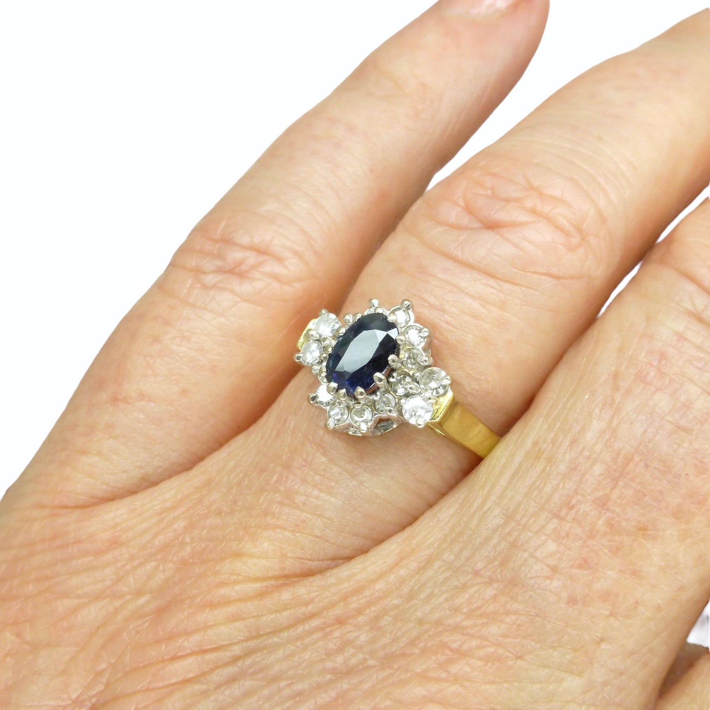 Vintage 18ct sapphire & diamond cluster ring 1980s