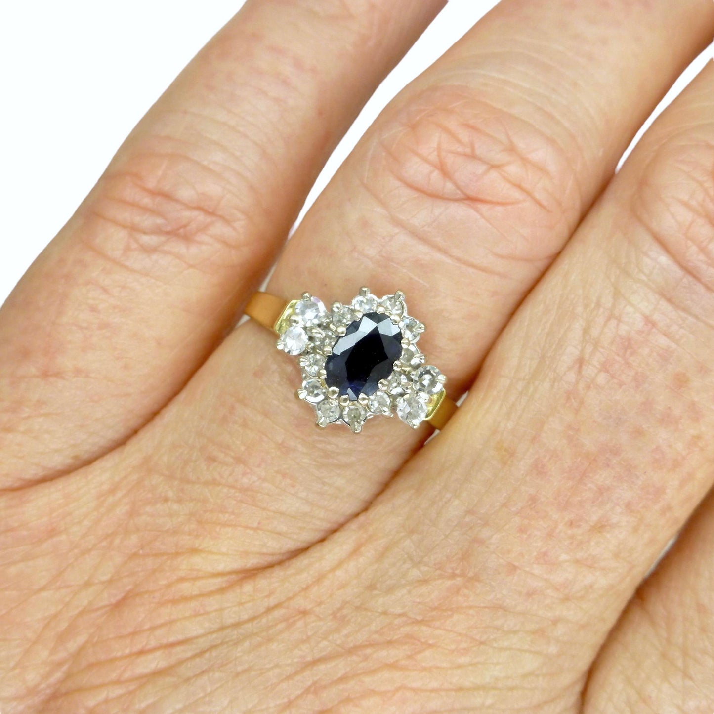 Vintage 18ct sapphire & diamond cluster ring 1980s