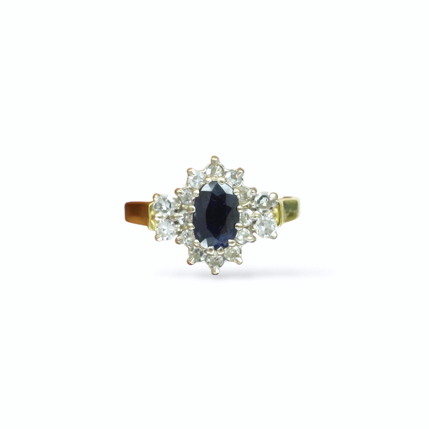 Vintage 18ct sapphire & diamond cluster ring 1980s