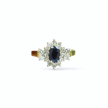 Vintage 18ct sapphire & diamond cluster ring 1980s