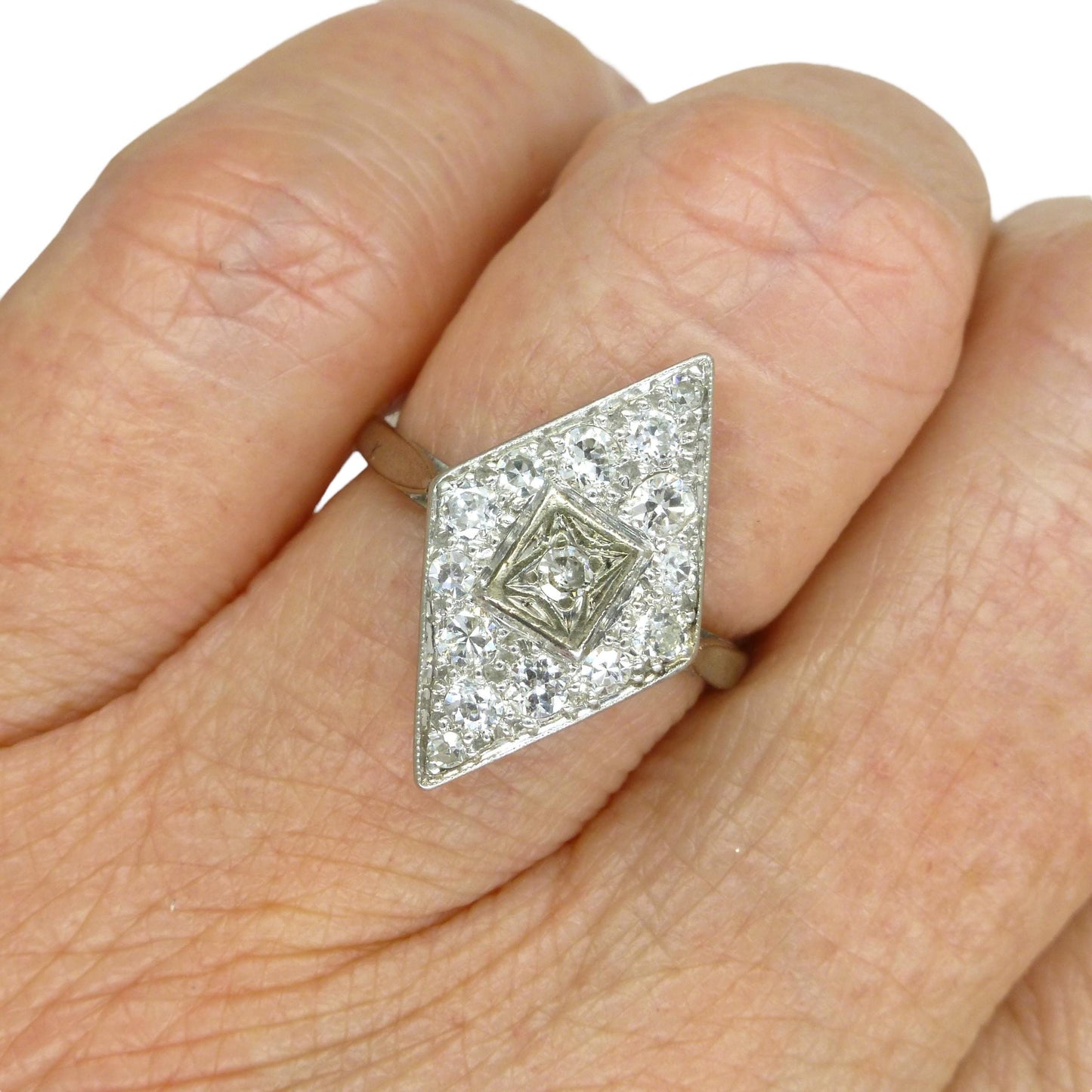 Antique Art Deco Platinum pavé diamond cluster panel ring c1920's