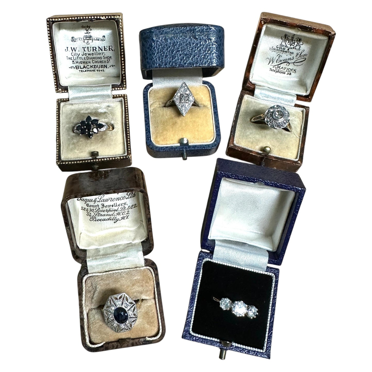 Collection of 5 x Antique & Vintage ring presentation boxes