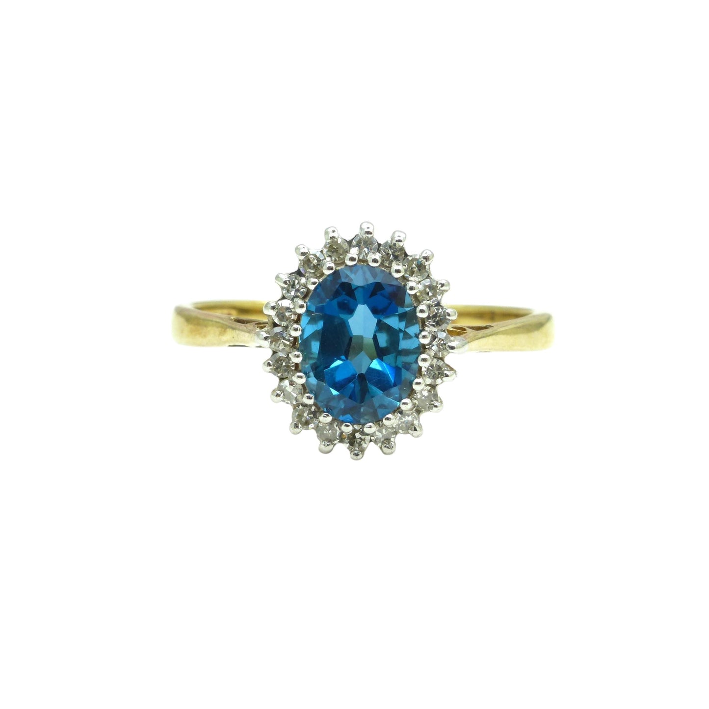 Vintage 9ct blue topaz & diamond oval cluster ring