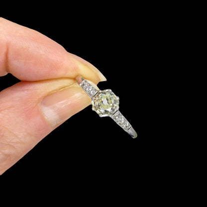 Antique Platinum old mine cut natural diamond solitaire ring 0.80ct + Independant Valuation