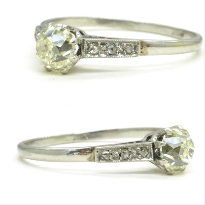 Antique Platinum old mine cut natural diamond solitaire ring 0.80ct + Independant Valuation