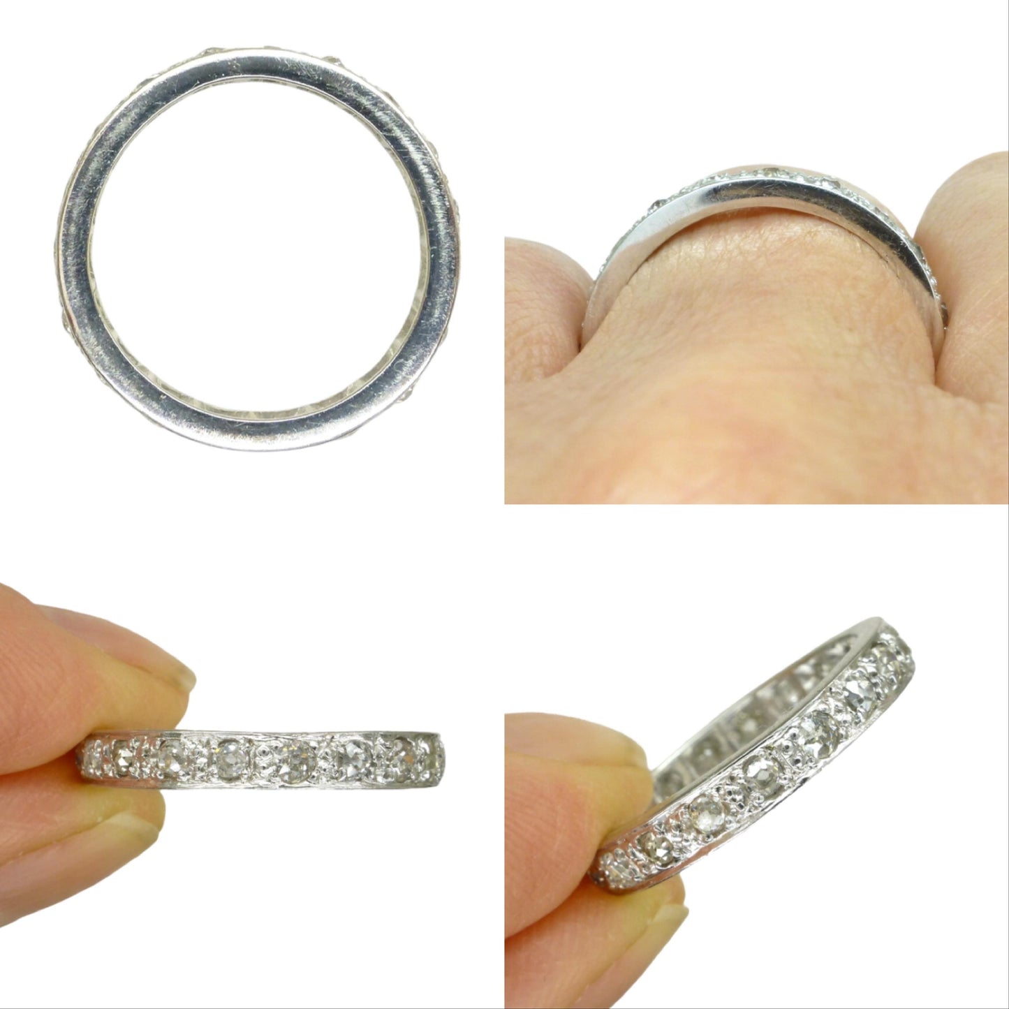 Vintage Art Deco old cut Diamond full hoop eternity wedding band - 18ct white gold - 1920's