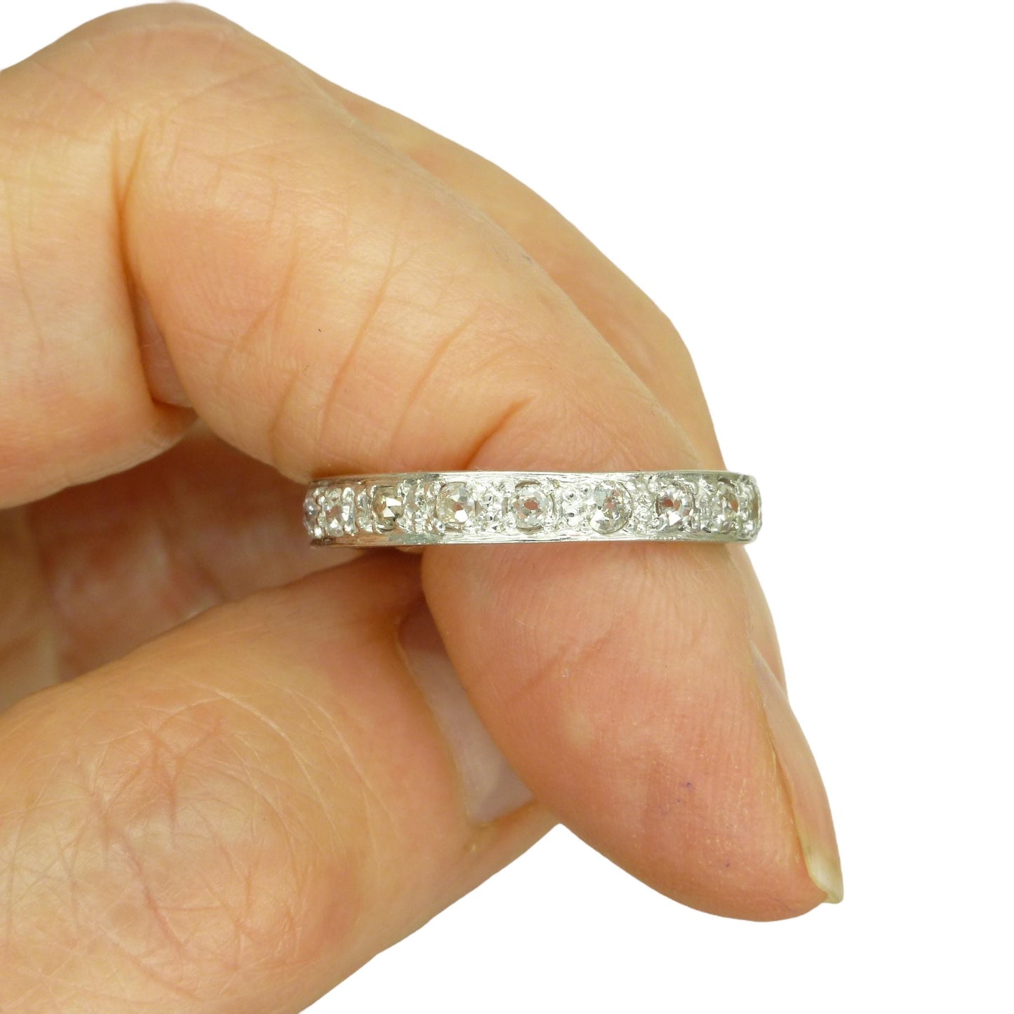 Vintage Art Deco old cut Diamond full hoop eternity wedding band - 18ct white gold - 1920's