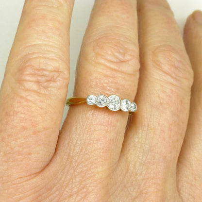 Antique Edwardian 18ct old cut natural diamond five stone ring c.1910