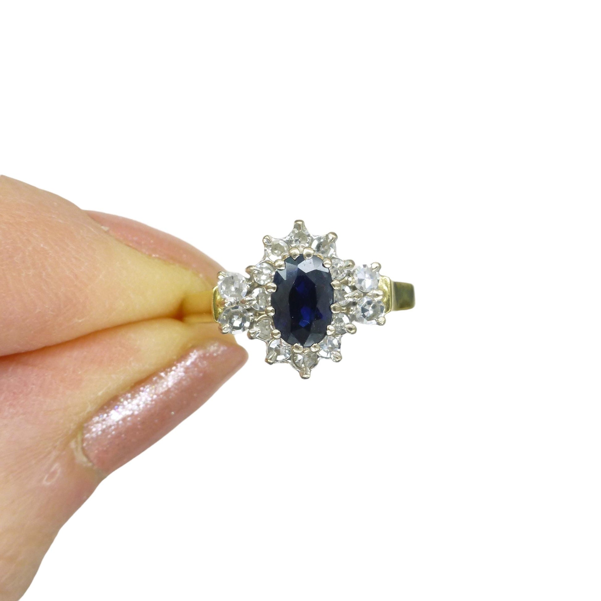 Vintage 18ct sapphire & diamond cluster ring 1980s