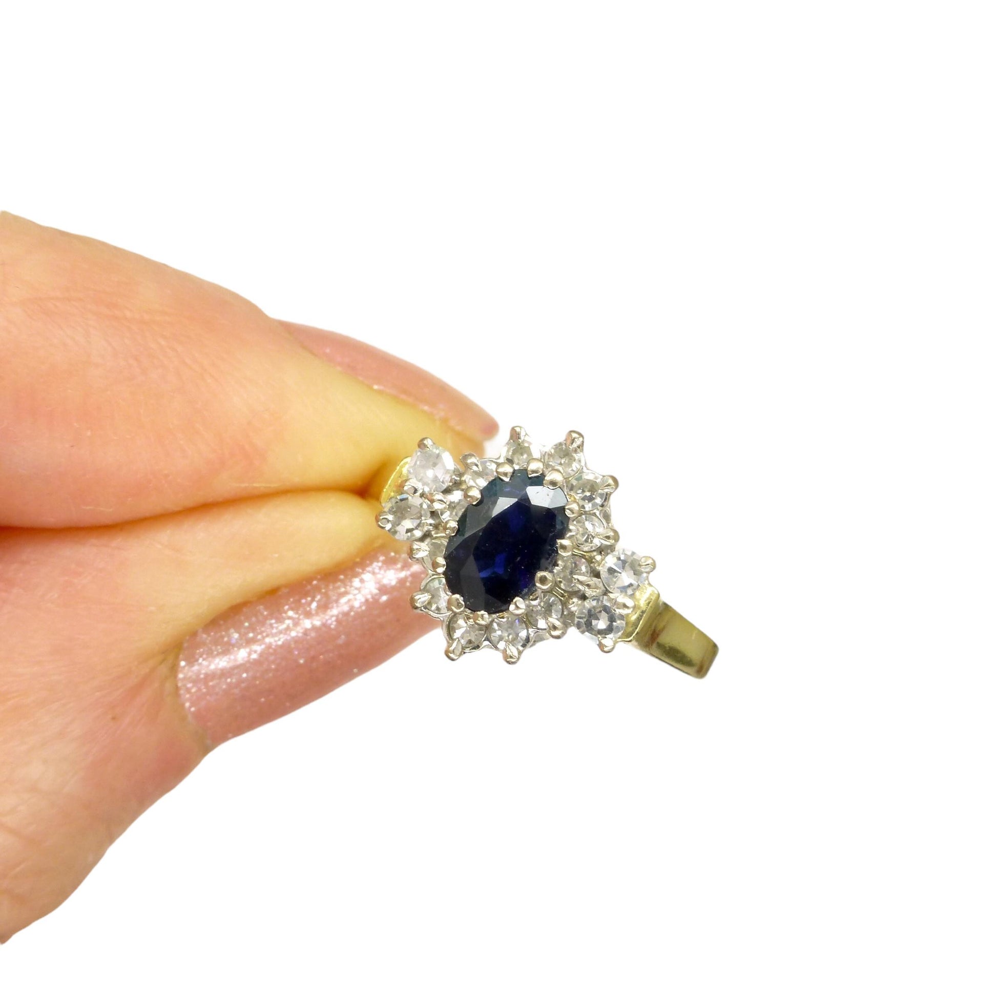 Vintage 18ct sapphire & diamond cluster ring 1980s