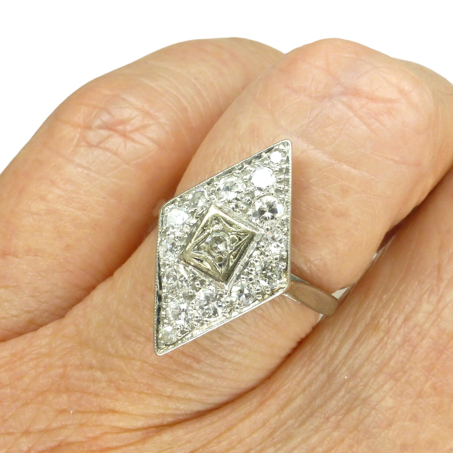 Antique Art Deco Platinum pavé diamond cluster panel ring c1920's