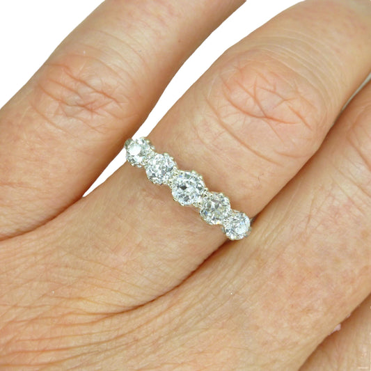 Antique 18ct white gold natural old cut diamond five stone ring 1920's 0.86ct ~ Independent valuation