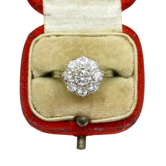 Vintage Platinum natural diamond cluster engagement ring 0.80 carat