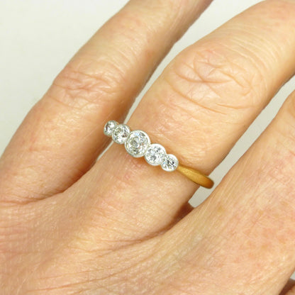 Antique Edwardian 18ct old cut natural diamond five stone ring c.1910