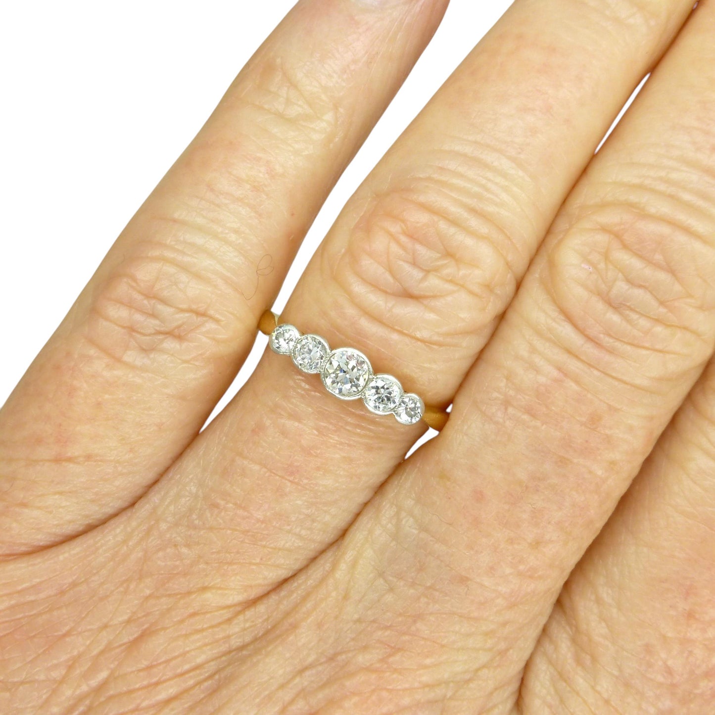 Antique Edwardian 18ct old cut natural diamond five stone ring c.1910