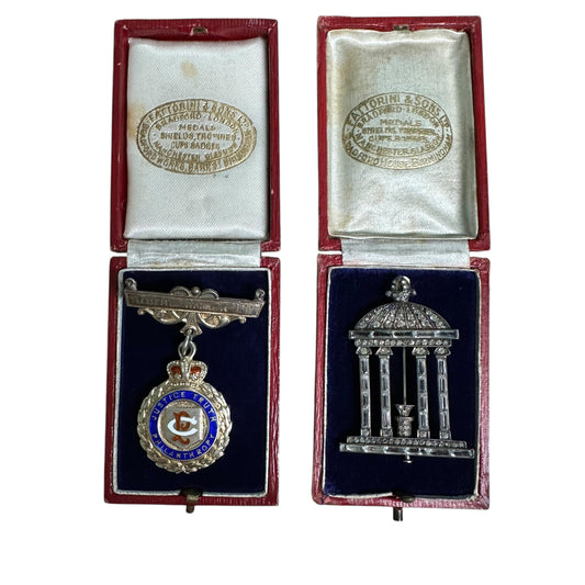 Two Antique 'Fattorini & Sons' medal - medallion - pendant - flatlay - presentation boxes ~ c1900's