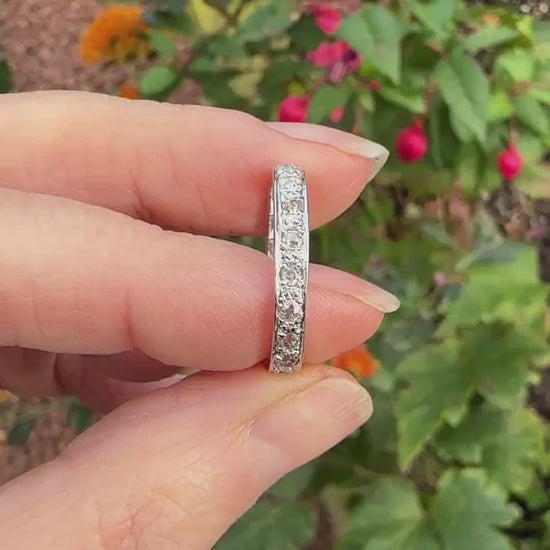 Vintage Art Deco old cut Diamond full hoop eternity wedding band - 18ct white gold - 1920's