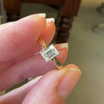 Vintage 18ct gold Emerald cut Diamond solitaire engagement ring 0.75 ~ With Valuation