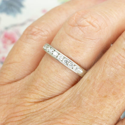 Vintage 14ct white gold channel set Diamond half eternity ring ~ wedding band